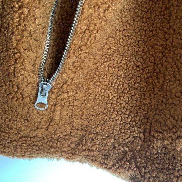 NWT Faux Shearling Moto Teddy Jacket Large Cognac Cropped Sherpa Lined Cozy - Picture 10 of 13